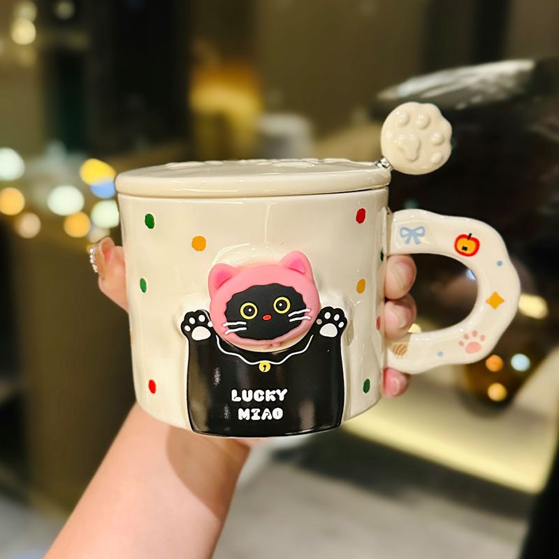 Cute Cat Ceramic Mug with Lid and Spoon – Adorable Water Cup for Girls, Perfect Birthday Gift & Party Favor Cute Cat Ceramic Mug with Lid and Spoon – Adorable Water Cup for Girls, Perfect Birthday Gift & Party Favor