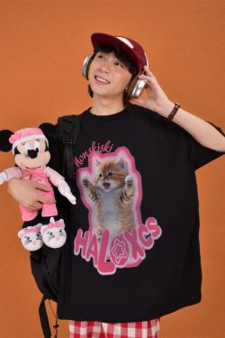 Cute Cat Print Oversized Short Sleeve T-Shirt for Summer - Casual Couple Top, Trendy Loose Fit, Perfect for 90s and Y2K Styles