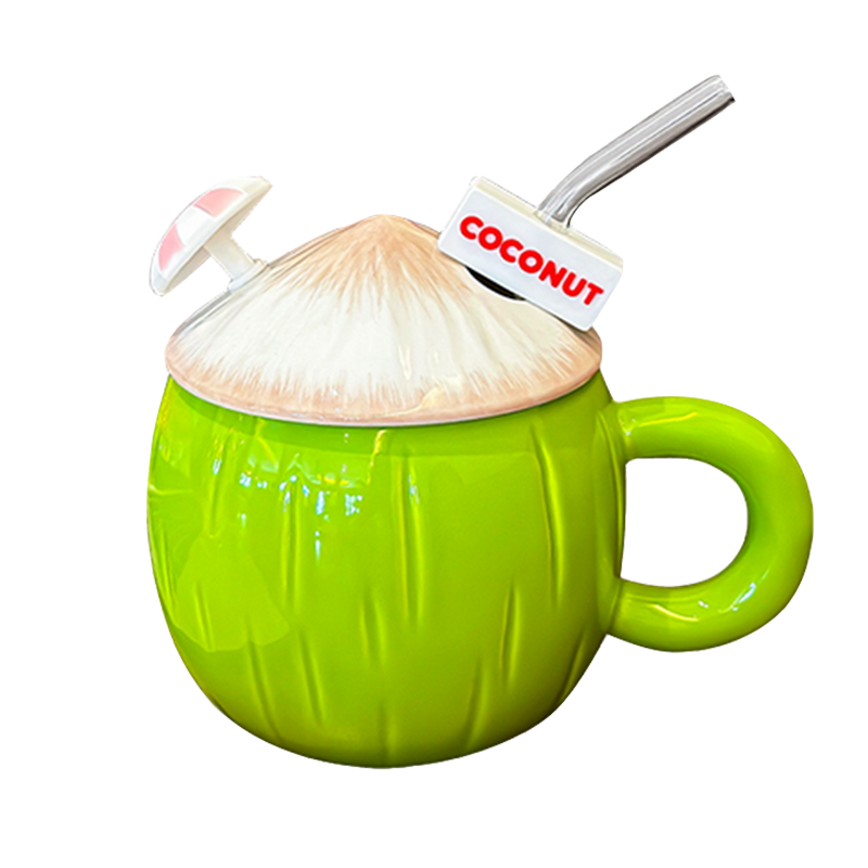 Cute Ceramic Coconut Water Cup with Lid and Straw, Adorable Summer Juice Mug for Girls, Perfect for Beach and Poolside Fun Cute Ceramic Coconut Water Cup with Lid and Straw, Adorable Summer Juice Mug for Girls, Perfect for Beach and Poolside Fun