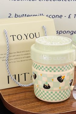 Cute Ceramic Water Cup with Lid, Girly Heart Mug for Iced Americano & Breakfast Milk, Ideal for Coffee Lovers