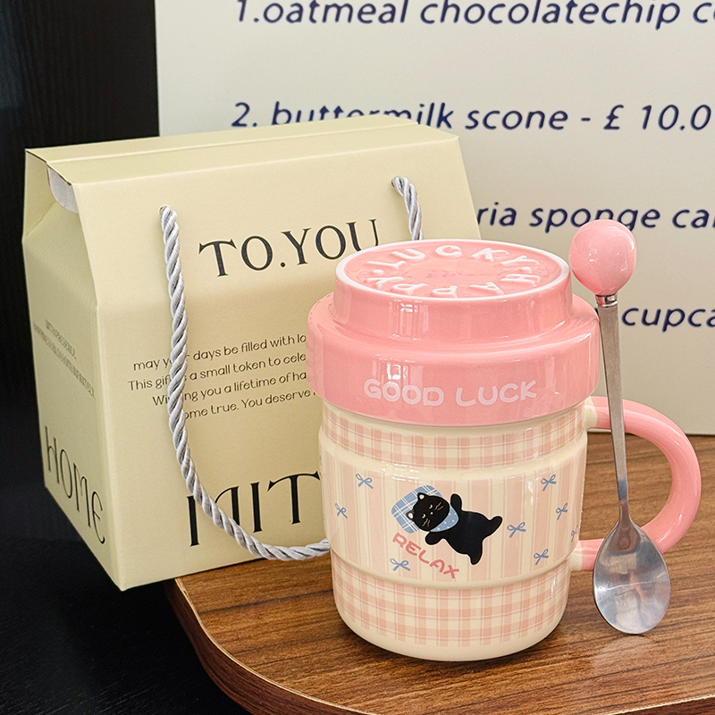 Cute Ceramic Water Cup with Lid, Girly Heart Mug for Iced Americano & Breakfast Milk, Ideal for Coffee Lovers Cute Ceramic Water Cup with Lid, Girly Heart Mug for Iced Americano & Breakfast Milk, Ideal for Coffee Lovers