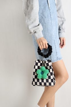 Cute Checkered Bucket Bag - Soft Floral Tote Crossbody for Spring/Summer - Large Capacity Niche Fashion Accessory