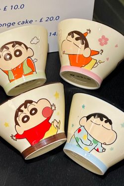 Cute Conical Hat Ceramic Rice Bowl for Kids - 2025 New Model, Adorable Crayon Shin-chan Design, Perfect Noodle Bowl for Children