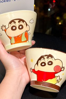 Cute Conical Hat Ceramic Rice Bowl for Kids - 2025 New Model, Adorable Crayon Shin-chan Design, Perfect Noodle Bowl for Children