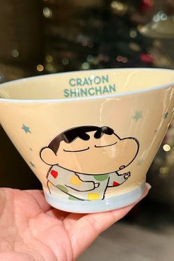 Cute Conical Hat Ceramic Rice Bowl for Kids - 2025 New Model, Adorable Crayon Shin-chan Design, Perfect Noodle Bowl for Children