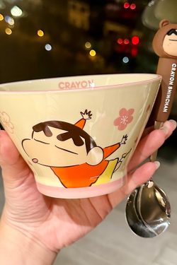 Cute Conical Hat Ceramic Rice Bowl for Kids - 2025 New Model, Adorable Crayon Shin-chan Design, Perfect Noodle Bowl for Children