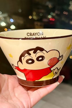 Cute Conical Hat Ceramic Rice Bowl for Kids - 2025 New Model, Adorable Crayon Shin-chan Design, Perfect Noodle Bowl for Children