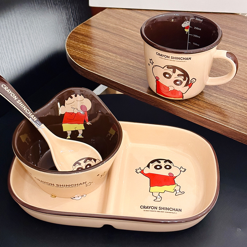Cute Crayon Shin-chan Ceramic Tableware Set for Kids - One-Person Meal Bowl, Plate, and Milk Cup - Perfect for Breakfast Cute Crayon Shin-chan Ceramic Tableware Set for Kids - One-Person Meal Bowl, Plate, and Milk Cup - Perfect for Breakfast