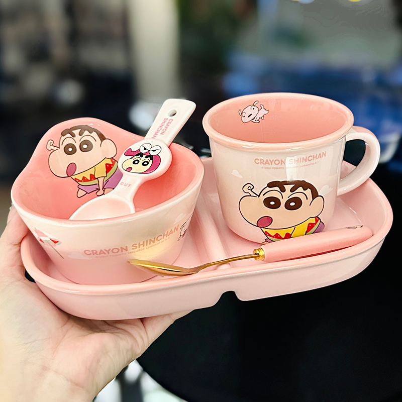 Cute Crayon Shin-chan Ceramic Tableware Set for Kids - One-Person Meal Bowl, Plate, and Milk Cup - Perfect for Breakfast Cute Crayon Shin-chan Ceramic Tableware Set for Kids - One-Person Meal Bowl, Plate, and Milk Cup - Perfect for Breakfast