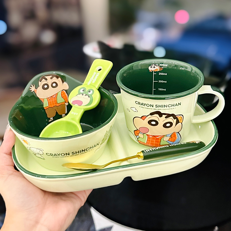 Cute Crayon Shin-chan Ceramic Tableware Set for Kids - One-Person Meal Bowl, Plate, and Milk Cup - Perfect for Breakfast Cute Crayon Shin-chan Ceramic Tableware Set for Kids - One-Person Meal Bowl, Plate, and Milk Cup - Perfect for Breakfast