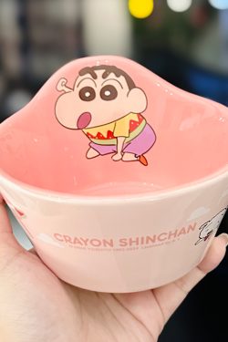 Cute Crayon Shin-chan Ceramic Tableware Set for Kids - One-Person Meal Bowl, Plate, and Milk Cup - Perfect for Breakfast