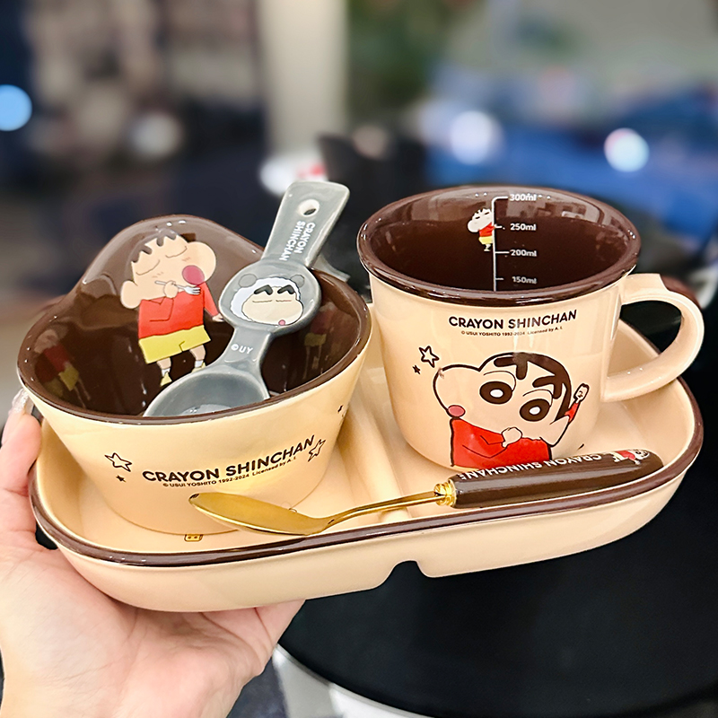 Cute Crayon Shin-chan Ceramic Tableware Set for Kids - One-Person Meal Bowl, Plate, and Milk Cup - Perfect for Breakfast Cute Crayon Shin-chan Ceramic Tableware Set for Kids - One-Person Meal Bowl, Plate, and Milk Cup - Perfect for Breakfast
