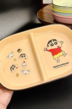 Cute Crayon Shin-chan Ceramic Tableware Set for Kids - One-Person Meal Bowl, Plate, and Milk Cup - Perfect for Breakfast