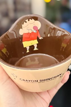 Cute Crayon Shin-chan Ceramic Tableware Set for Kids - One-Person Meal Bowl, Plate, and Milk Cup - Perfect for Breakfast