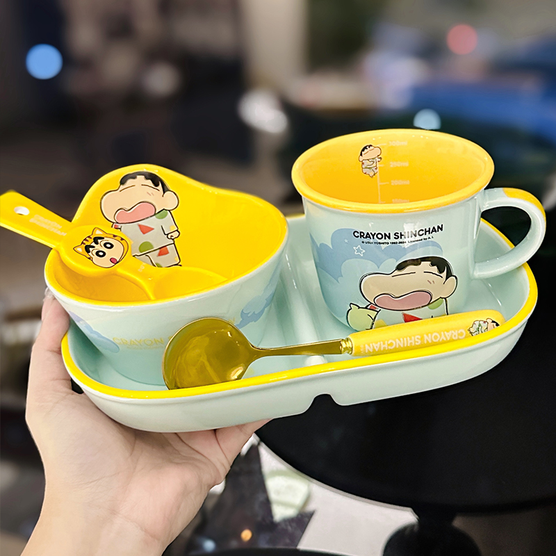 Cute Crayon Shin-chan Ceramic Tableware Set for Kids - One-Person Meal Bowl, Plate, and Milk Cup - Perfect for Breakfast Cute Crayon Shin-chan Ceramic Tableware Set for Kids - One-Person Meal Bowl, Plate, and Milk Cup - Perfect for Breakfast
