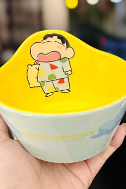 Cute Crayon Shin-chan Ceramic Tableware Set for Kids - One-Person Meal Bowl, Plate, and Milk Cup - Perfect for Breakfast