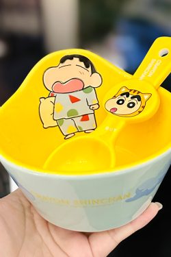 Cute Crayon Shin-chan Ceramic Tableware Set for Kids - One-Person Meal Bowl, Plate, and Milk Cup - Perfect for Breakfast