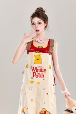 Cute Embroidered Winnie the Pooh Jumpsuit for Girls - Summer American Style Loose Casual Overalls, Disney Fashion Outfit