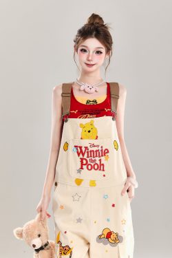 Cute Embroidered Winnie the Pooh Jumpsuit for Girls - Summer American Style Loose Casual Overalls, Disney Fashion Outfit