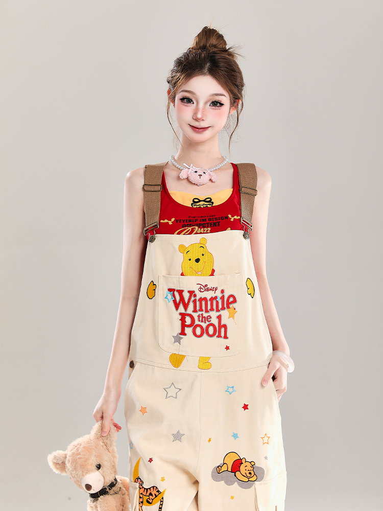 Cute Embroidered Winnie the Pooh Jumpsuit for Girls - Summer American Style Loose Casual Overalls, Disney Fashion Outfit Cute Embroidered Winnie the Pooh Jumpsuit for Girls - Summer American Style Loose Casual Overalls, Disney Fashion Outfit