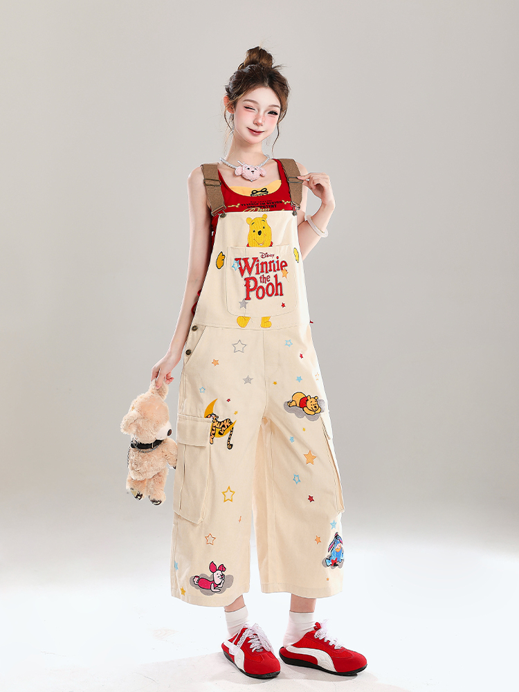 Cute Embroidered Winnie the Pooh Jumpsuit for Girls - Summer American Style Loose Casual Overalls, Disney Fashion Outfit Cute Embroidered Winnie the Pooh Jumpsuit for Girls - Summer American Style Loose Casual Overalls, Disney Fashion Outfit