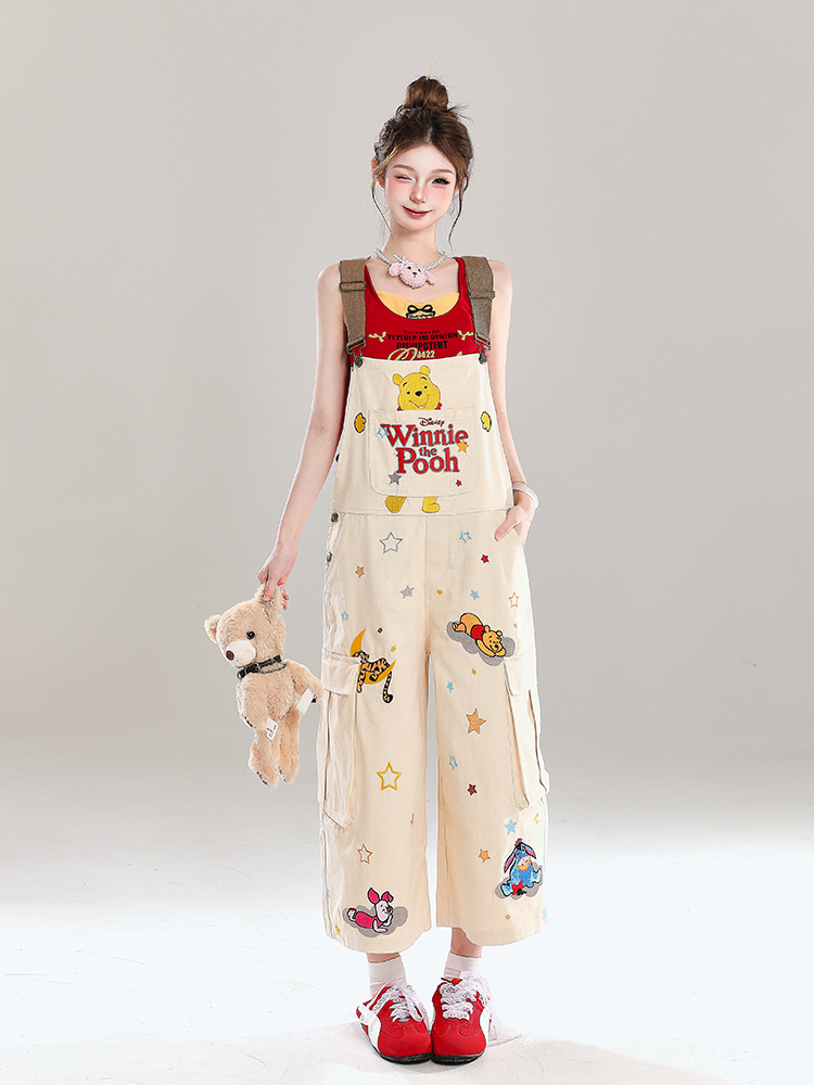 Cute Embroidered Winnie the Pooh Jumpsuit for Girls - Summer American Style Loose Casual Overalls, Disney Fashion Outfit Cute Embroidered Winnie the Pooh Jumpsuit for Girls - Summer American Style Loose Casual Overalls, Disney Fashion Outfit