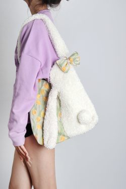 Cute Floppy-Eared Rabbit Plush Color-Blocking Large Capacity Shoulder Crossbody Bag – Adorable Y2K Style for Everyday Use