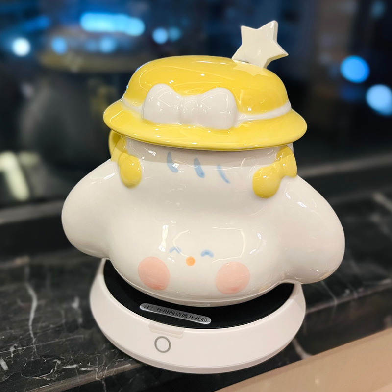 Cute Fufu Dog Ceramic Mug with Lid and Spoon - Influencer-Style Couple Water Cup for Breakfast or Coffee with Straw Cute Fufu Dog Ceramic Mug with Lid and Spoon - Influencer-Style Couple Water Cup for Breakfast or Coffee with Straw