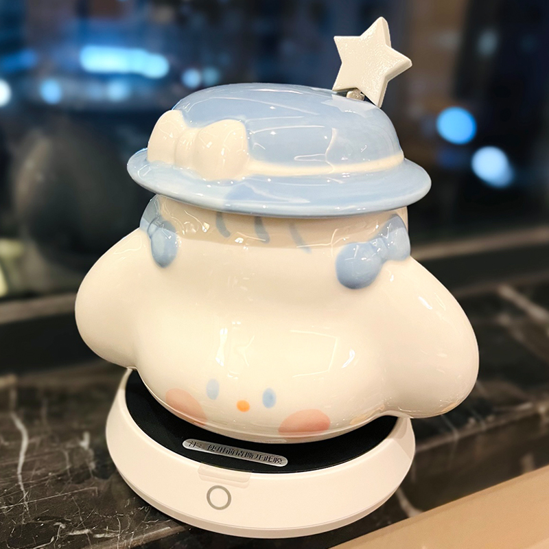 Cute Fufu Dog Ceramic Mug with Lid and Spoon - Influencer-Style Couple Water Cup for Breakfast or Coffee with Straw Cute Fufu Dog Ceramic Mug with Lid and Spoon - Influencer-Style Couple Water Cup for Breakfast or Coffee with Straw