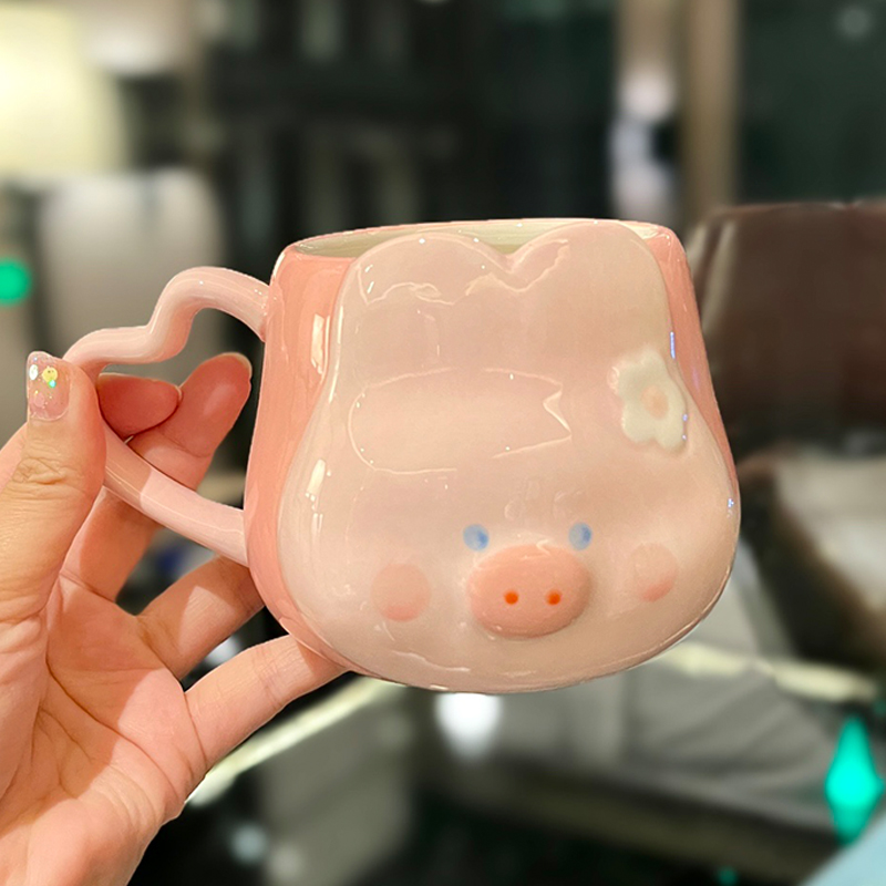 Cute Fufu Dog Ceramic Mug with Lid and Spoon - Influencer-Style Couple Water Cup for Breakfast or Coffee with Straw Cute Fufu Dog Ceramic Mug with Lid and Spoon - Influencer-Style Couple Water Cup for Breakfast or Coffee with Straw