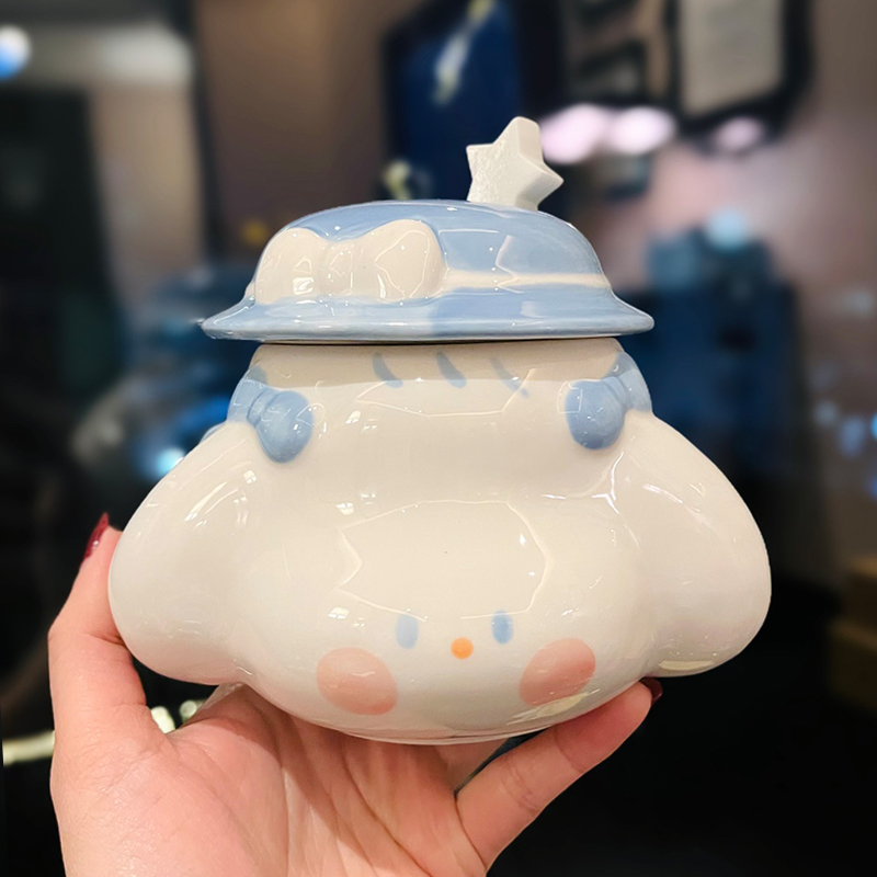 Cute Fufu Dog Ceramic Mug with Lid and Spoon - Influencer-Style Couple Water Cup for Breakfast or Coffee with Straw Cute Fufu Dog Ceramic Mug with Lid and Spoon - Influencer-Style Couple Water Cup for Breakfast or Coffee with Straw