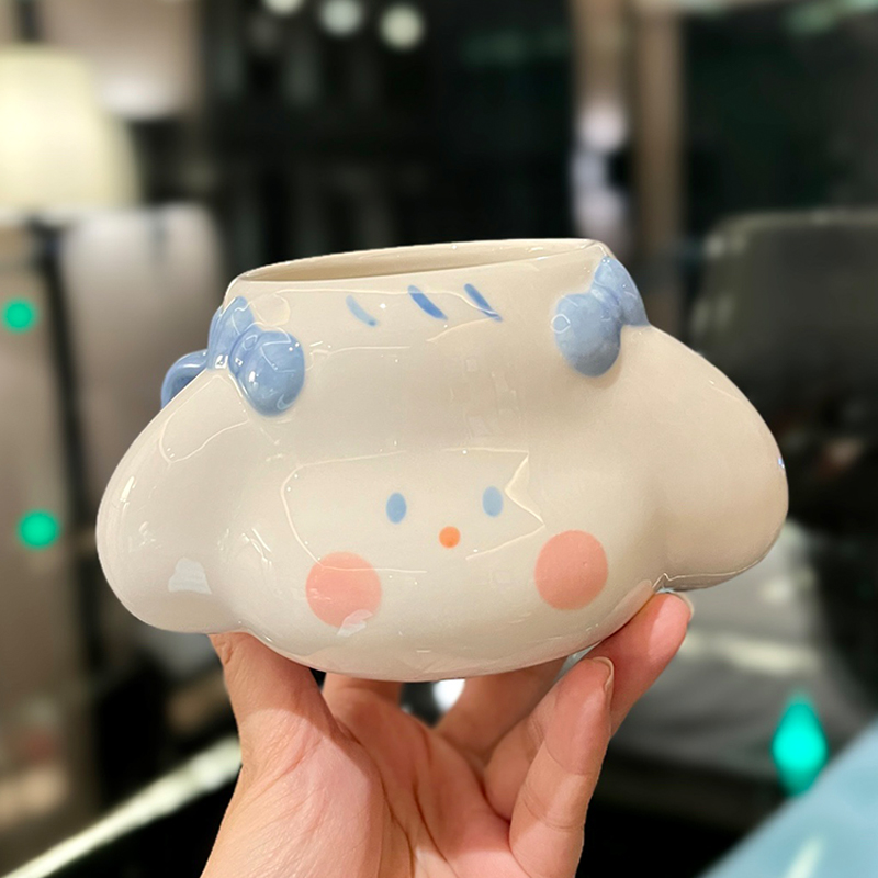 Cute Fufu Dog Ceramic Mug with Lid and Spoon - Influencer-Style Couple Water Cup for Breakfast or Coffee with Straw Cute Fufu Dog Ceramic Mug with Lid and Spoon - Influencer-Style Couple Water Cup for Breakfast or Coffee with Straw