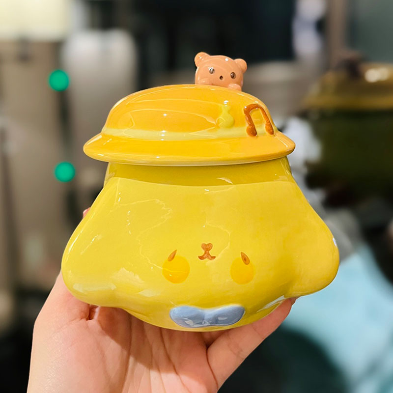 Cute Fufu Dog Ceramic Mug with Lid and Spoon - Influencer-Style Couple Water Cup for Breakfast or Coffee with Straw Cute Fufu Dog Ceramic Mug with Lid and Spoon - Influencer-Style Couple Water Cup for Breakfast or Coffee with Straw
