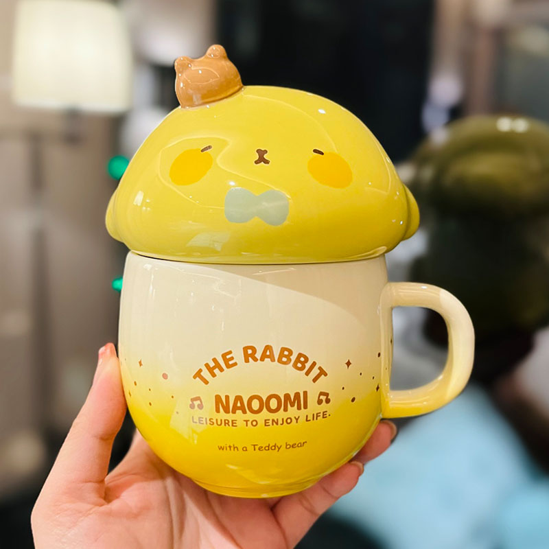 Cute Fufu Dog Ceramic Mug with Lid and Spoon - Influencer-Style Couple Water Cup for Breakfast or Coffee with Straw Cute Fufu Dog Ceramic Mug with Lid and Spoon - Influencer-Style Couple Water Cup for Breakfast or Coffee with Straw