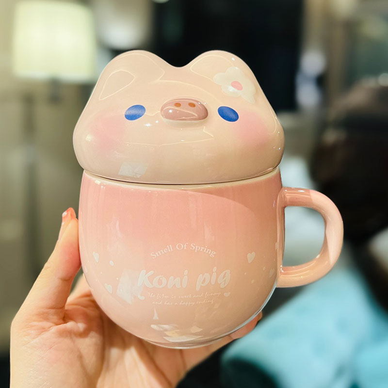 Cute Fufu Dog Ceramic Mug with Lid and Spoon - Influencer-Style Couple Water Cup for Breakfast or Coffee with Straw Cute Fufu Dog Ceramic Mug with Lid and Spoon - Influencer-Style Couple Water Cup for Breakfast or Coffee with Straw
