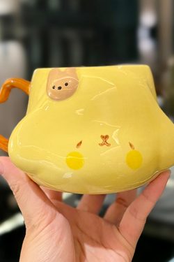 Cute Fufu Dog Ceramic Mug with Lid and Spoon - Influencer-Style Couple Water Cup for Breakfast or Coffee with Straw