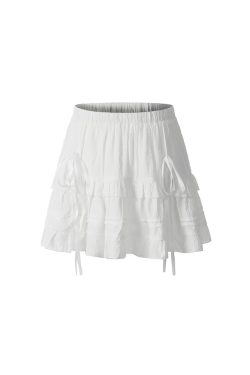 Cute Girl Summer Ballet Style Bow Tie A-Line Skirt - High-Waisted Slimming Short Skirt for Youthful 90s Inspired Fashion