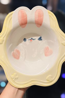 Cute Hand-Painted Cartoon Unicorn Ceramic Bowl with Underglaze, 5-Inch Ice Cream Bowl and Dessert Spoon, Perfect for Kids' Parties