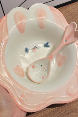 Cute Hand-Painted Cartoon Unicorn Ceramic Bowl with Underglaze, 5-Inch Ice Cream Bowl and Dessert Spoon, Perfect for Kids' Parties
