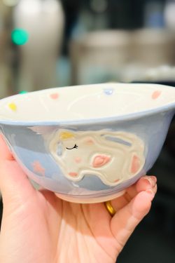 Cute Hand-Painted Cartoon Unicorn Ceramic Bowl with Underglaze, 5-Inch Ice Cream Bowl and Dessert Spoon, Perfect for Kids' Parties