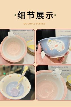 Cute Hand-Painted Cartoon Unicorn Ceramic Bowl with Underglaze, 5-Inch Ice Cream Bowl and Dessert Spoon, Perfect for Kids' Parties