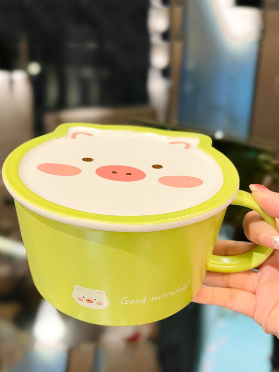 Cute Heart Ceramic Noodle Bowl with Lid - Microwaveable Instant Ramen Bowl for Students, Instagram Trendy Kitchenware Cute Heart Ceramic Noodle Bowl with Lid - Microwaveable Instant Ramen Bowl for Students, Instagram Trendy Kitchenware