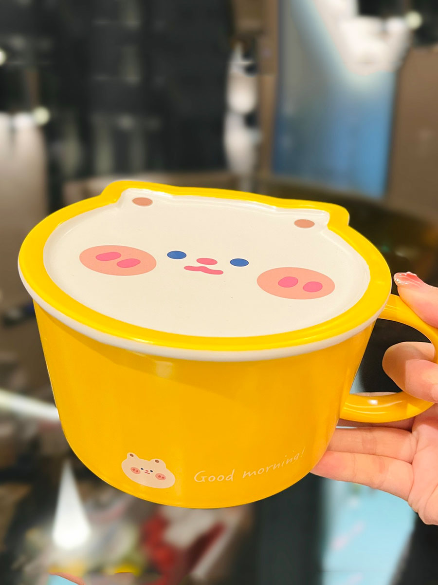 Cute Heart Ceramic Noodle Bowl with Lid - Microwaveable Instant Ramen Bowl for Students, Instagram Trendy Kitchenware Cute Heart Ceramic Noodle Bowl with Lid - Microwaveable Instant Ramen Bowl for Students, Instagram Trendy Kitchenware