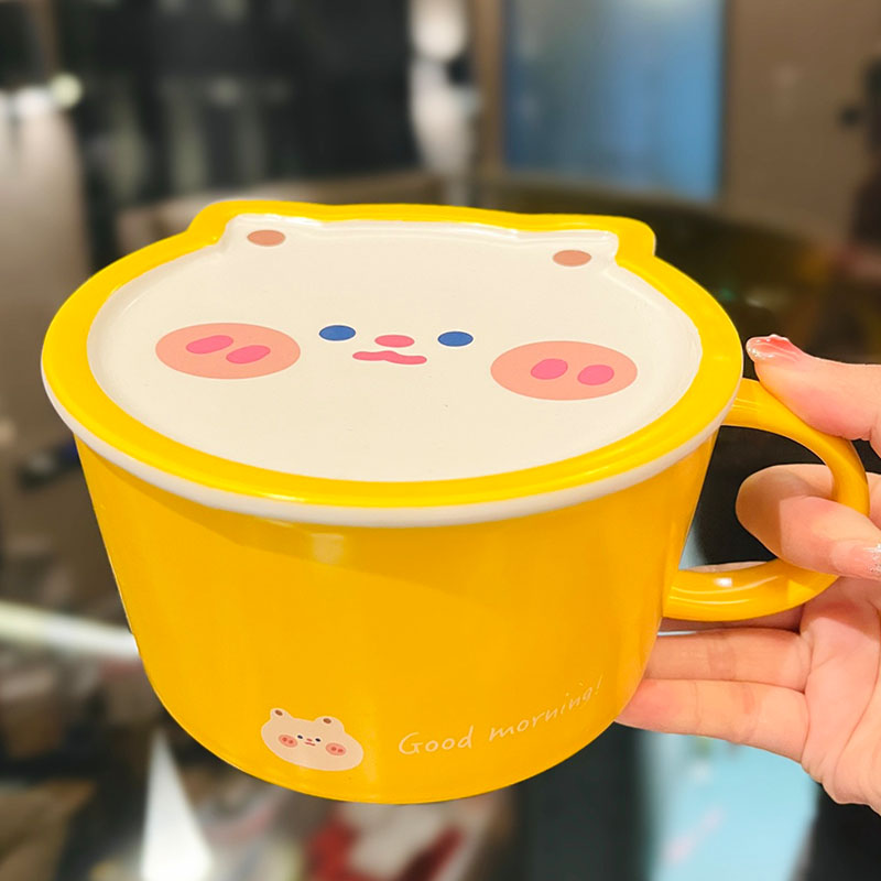 Cute Heart Ceramic Noodle Bowl with Lid - Microwaveable Instant Ramen Bowl for Students, Instagram Trendy Kitchenware Cute Heart Ceramic Noodle Bowl with Lid - Microwaveable Instant Ramen Bowl for Students, Instagram Trendy Kitchenware