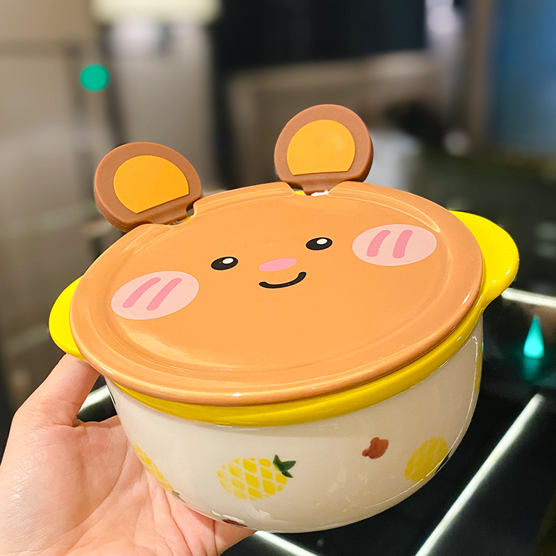 Cute Heart Ceramic Noodle Bowl with Lid - Microwaveable Instant Ramen Bowl for Students, Instagram Trendy Kitchenware Cute Heart Ceramic Noodle Bowl with Lid - Microwaveable Instant Ramen Bowl for Students, Instagram Trendy Kitchenware