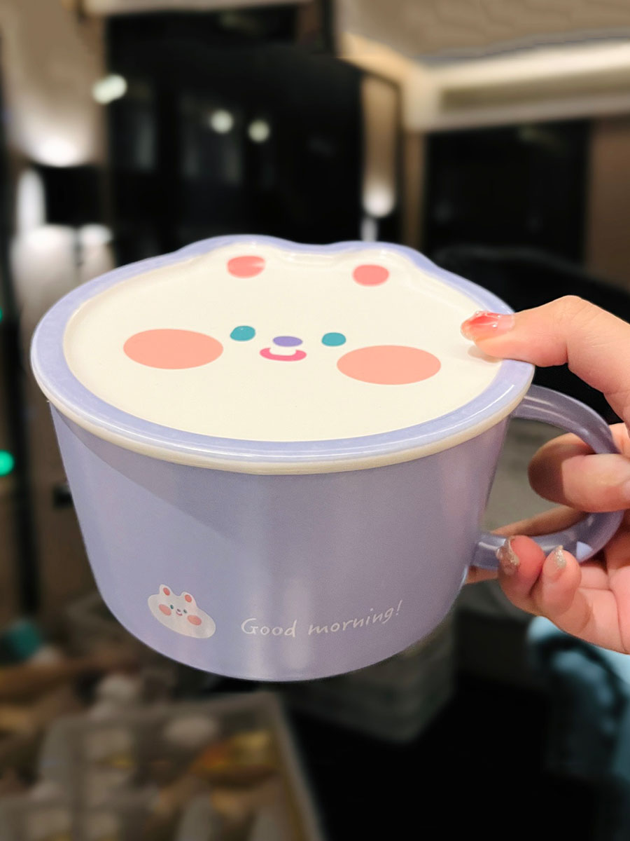 Cute Heart Ceramic Noodle Bowl with Lid - Microwaveable Instant Ramen Bowl for Students, Instagram Trendy Kitchenware Cute Heart Ceramic Noodle Bowl with Lid - Microwaveable Instant Ramen Bowl for Students, Instagram Trendy Kitchenware