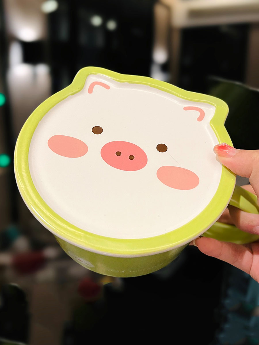 Cute Heart Ceramic Noodle Bowl with Lid - Microwaveable Instant Ramen Bowl for Students, Instagram Trendy Kitchenware Cute Heart Ceramic Noodle Bowl with Lid - Microwaveable Instant Ramen Bowl for Students, Instagram Trendy Kitchenware