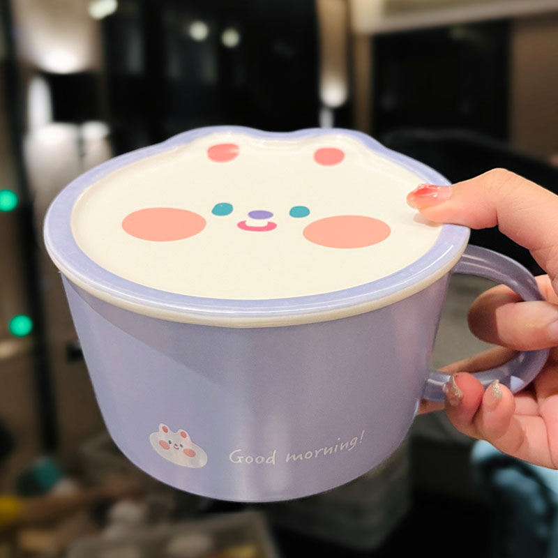 Cute Heart Ceramic Noodle Bowl with Lid - Microwaveable Instant Ramen Bowl for Students, Instagram Trendy Kitchenware Cute Heart Ceramic Noodle Bowl with Lid - Microwaveable Instant Ramen Bowl for Students, Instagram Trendy Kitchenware