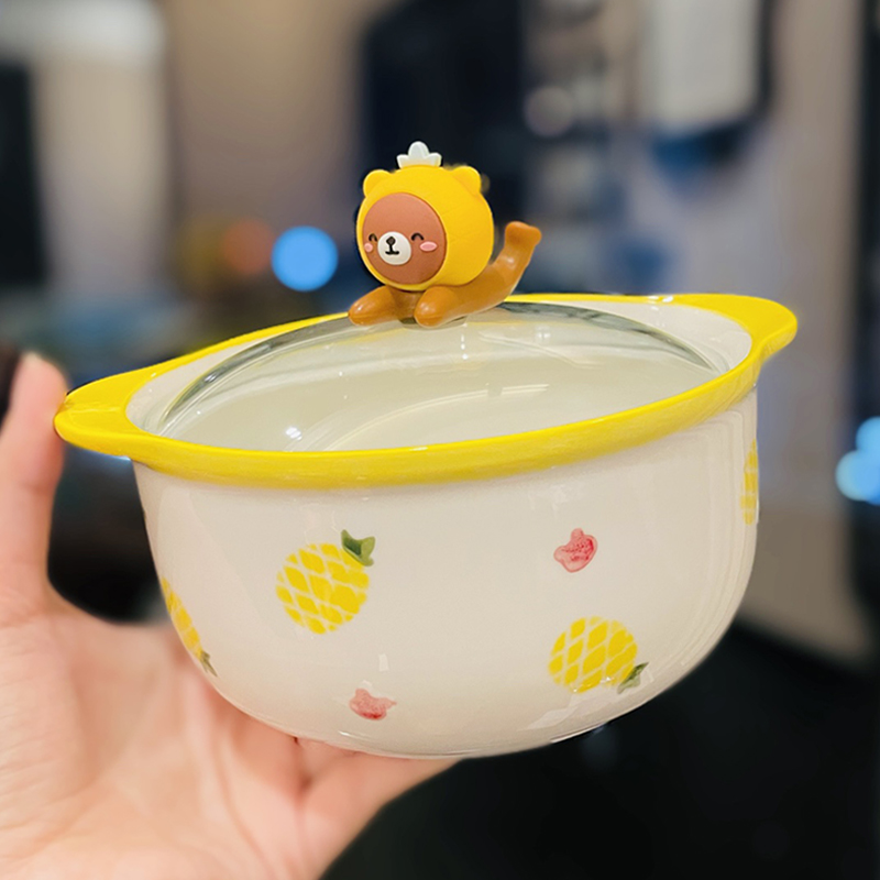 Cute Heart Ceramic Noodle Bowl with Lid - Microwaveable Instant Ramen Bowl for Students, Instagram Trendy Kitchenware Cute Heart Ceramic Noodle Bowl with Lid - Microwaveable Instant Ramen Bowl for Students, Instagram Trendy Kitchenware