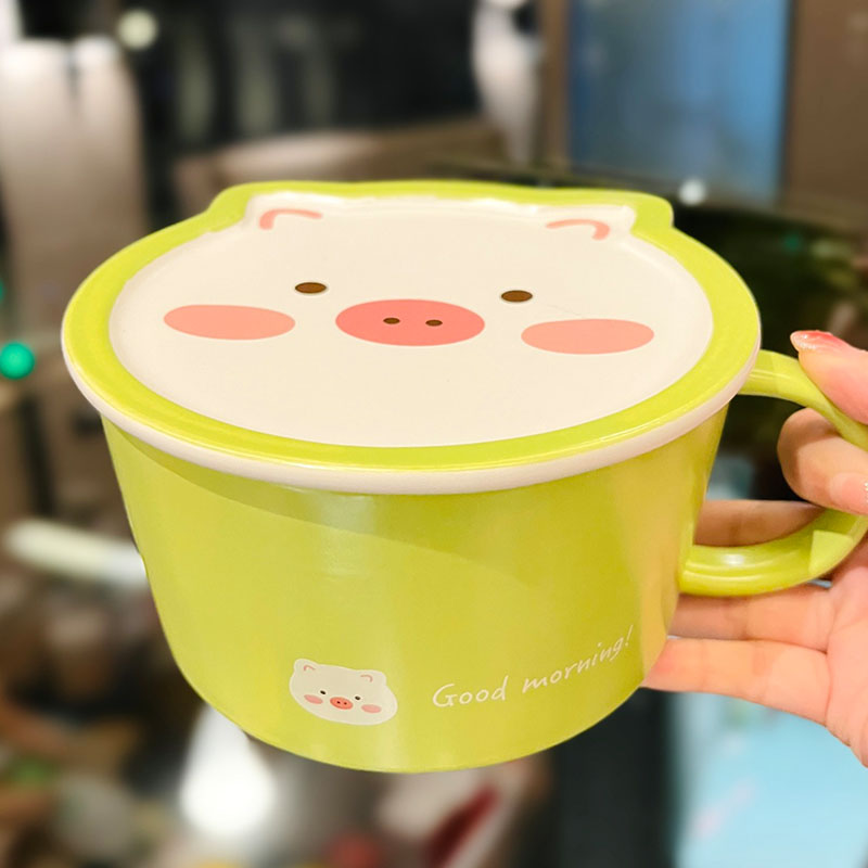 Cute Heart Ceramic Noodle Bowl with Lid - Microwaveable Instant Ramen Bowl for Students, Instagram Trendy Kitchenware Cute Heart Ceramic Noodle Bowl with Lid - Microwaveable Instant Ramen Bowl for Students, Instagram Trendy Kitchenware